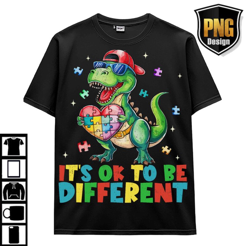 April Wear Blue Autism Awareness Be Kind Animal Elephant Dinosaur Puzzle T-Shirt Design 20 PNG