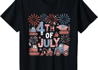 Kids 4th July Construction Trucks Vehicle Patriot Boy Kid Toddler T-Shirt