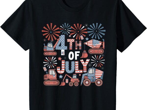 Kids 4th july construction trucks vehicle patriot boy kid toddler t-shirt