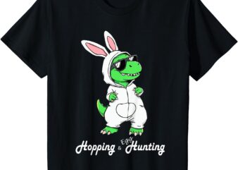 Kids Cool Dino in Cute Easter Bunny Rabbit Costume Funny Dinosaur T-Shirt