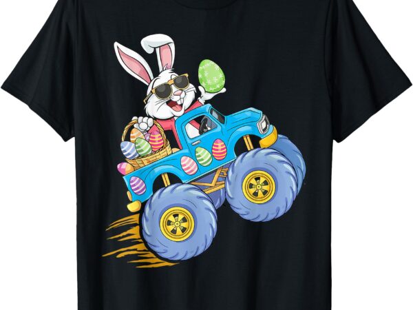 Kids easter bunny riding monster truck for egg hunting kids t-shirt