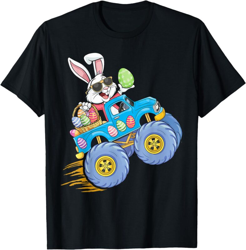 Kids Easter Bunny Riding Monster Truck For Egg Hunting Kids T-Shirt