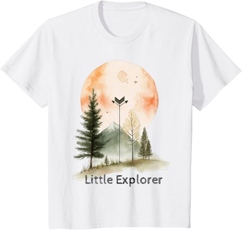 Kids _Little Explorer_ Boho Nature Arrow Forest Moon Mountain T-Shirt
