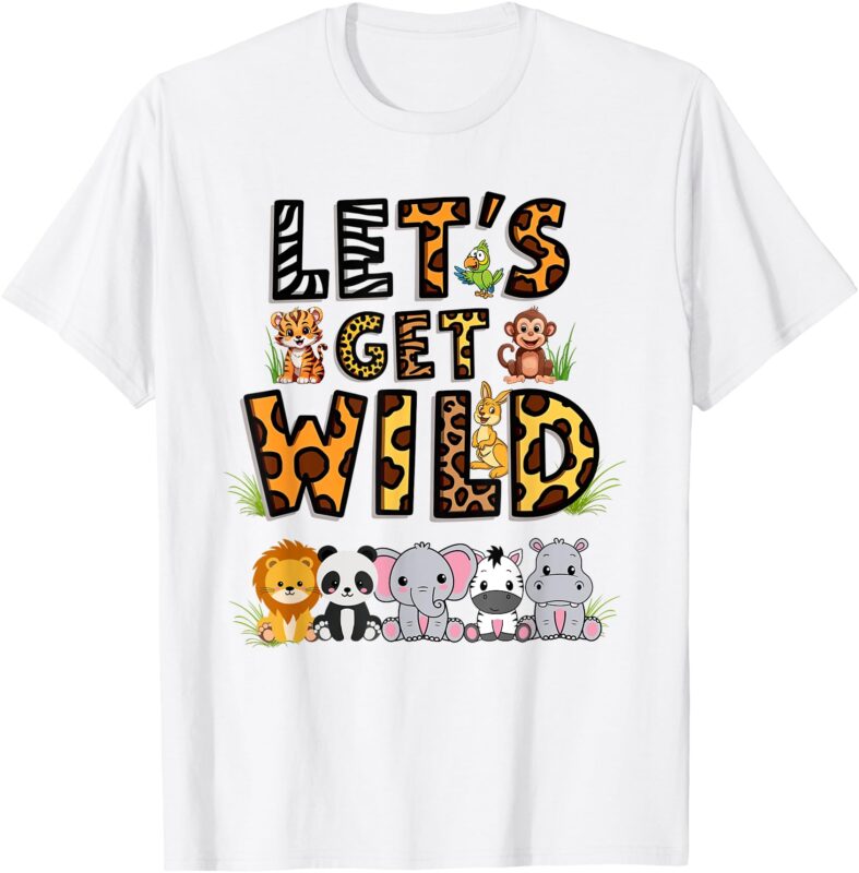Let’s Get Wild Colorful Animal Print Letters Safari Zoo T-Shirt