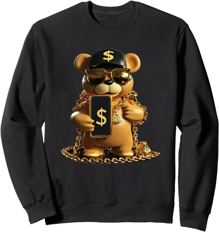 Luxury Teddy Money Bear Style Golden Chains Sweatshirt