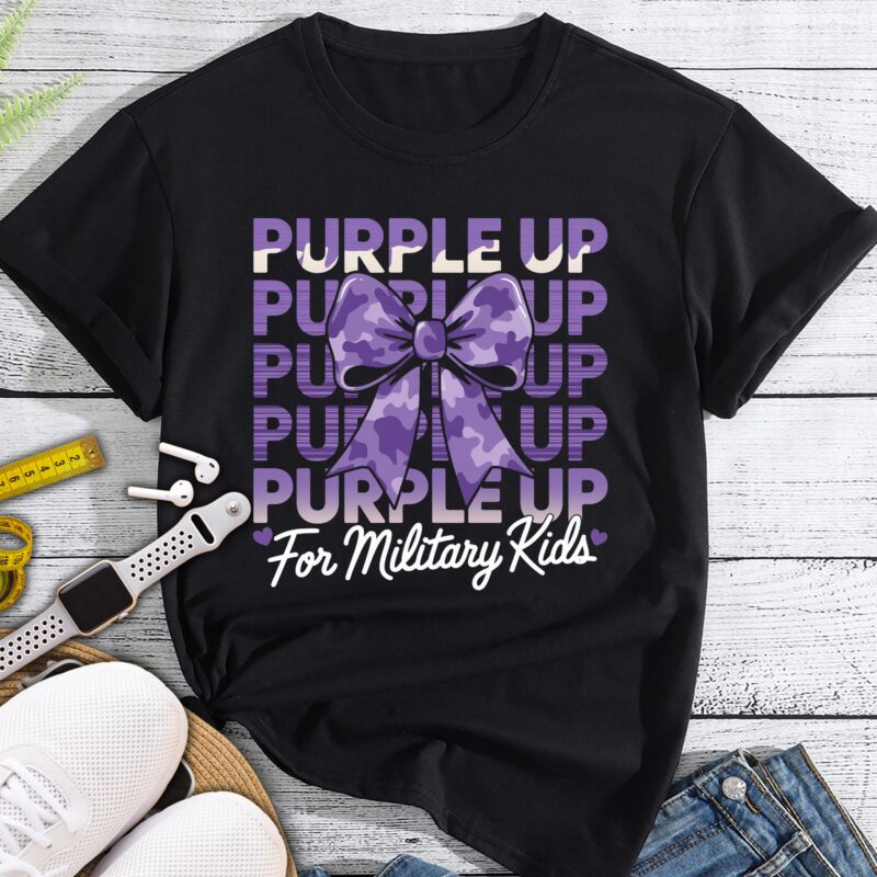 Military Child Coquette Bow Purple Up For Military Kids T-Shirt pa139