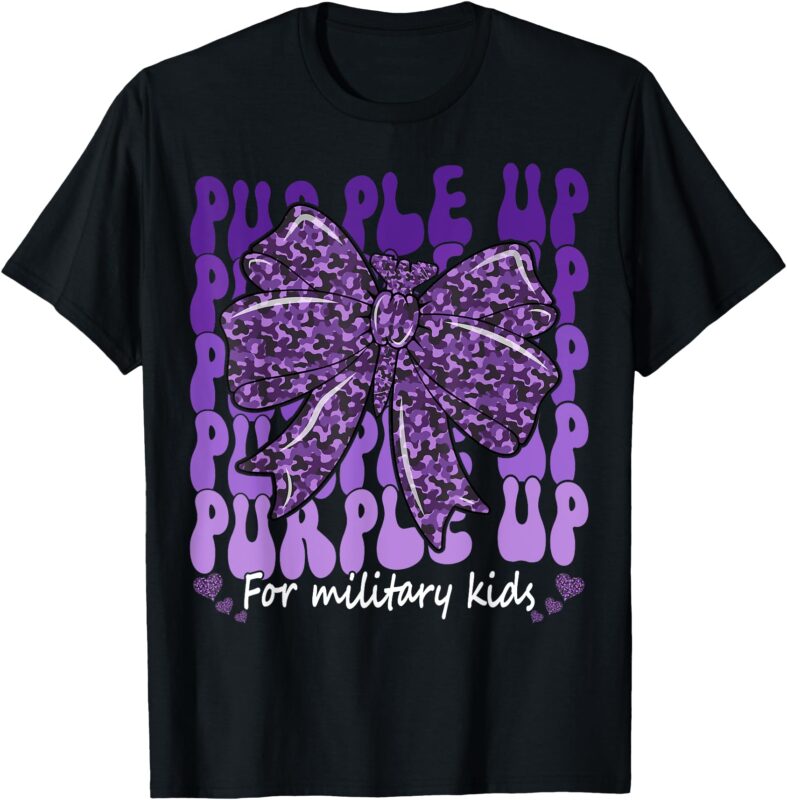 Military Child Coquette Bow Purple Up For Military Kids T-Shirt