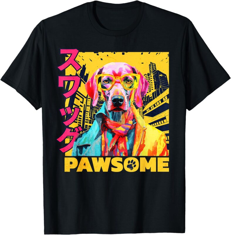 Pawsome Dog Japanese Art Funny Dog Gifts For Men Women Kids T-Shirt
