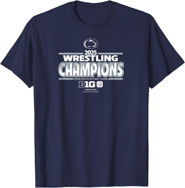 Penn State Nittany Lions Wrestling Big Ten Champs 2025 Navy T-Shirt