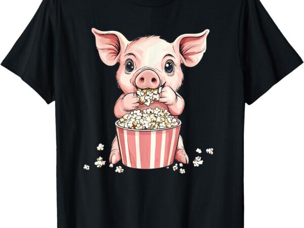 Pig eating popcorn cartoon cute fun t-shirt