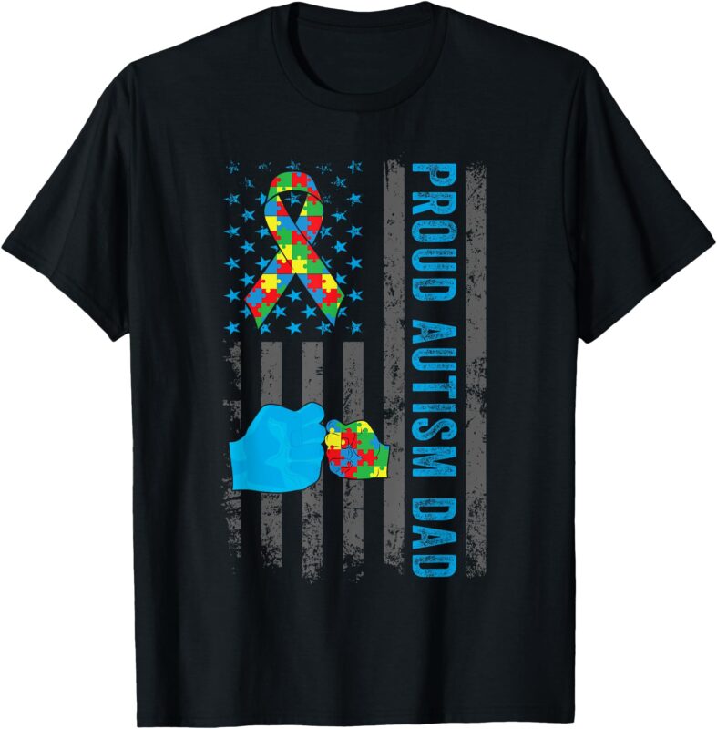 Proud Autism Dad American Flag USA Autism Awareness Dad Men T-Shirt