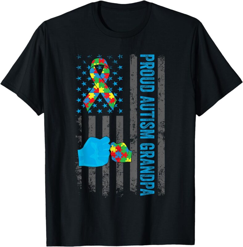 Proud Autism Grandpa American Flag Autism Awareness Grandpa T-Shirt