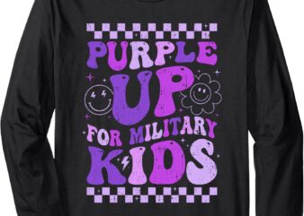 Purple Up For Military Kids Groovy Military Child Month Long Sleeve T-Shirt