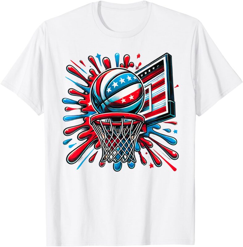 Red White Blue Basketball Color Splash USA Flag Basketball T-Shirt