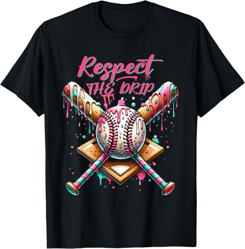Respect The Drip Baseball Home Plate Ice Cream Dripping T-Shirt