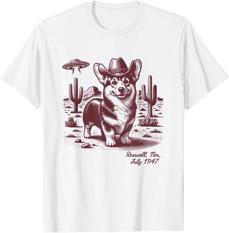 Retro 90s Cowgirl Western Cowboy Corgi Ufo Alien T-Shirt