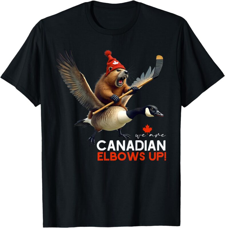Retro We Are Canadian Elbows Up Angry Beaver Flying Goose T-Shirt