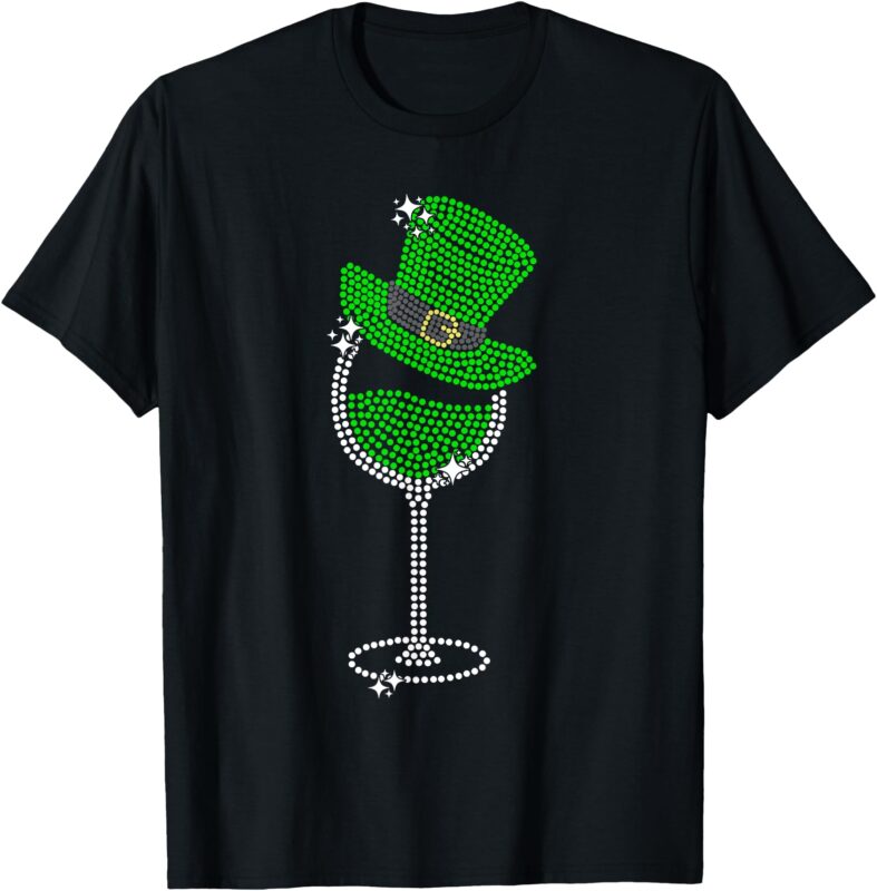 Rhinestone Wine Glasses Drinking St Patricks Day Boy Women T-Shirt