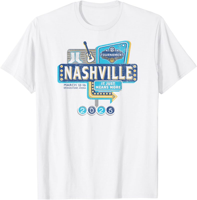 SEC Men’s Basketball Tournament 2025 Vintage Nashville White T-Shirt