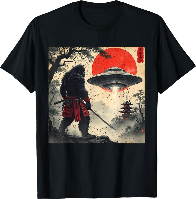 Samurai Bigfoot Japanese UFO Vintage Graphic Ukiyo-e Art T-Shirt