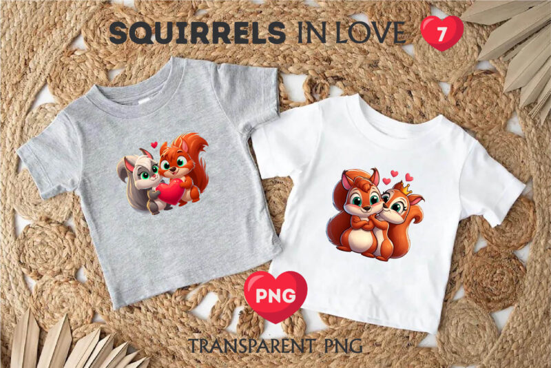 Squirrels in love. Valentine’s Day, PNG.