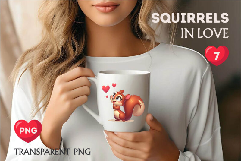 Squirrels in love. Valentine’s Day, PNG.