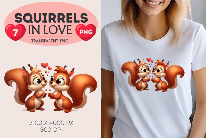 Squirrels in love. Valentine’s Day, PNG.