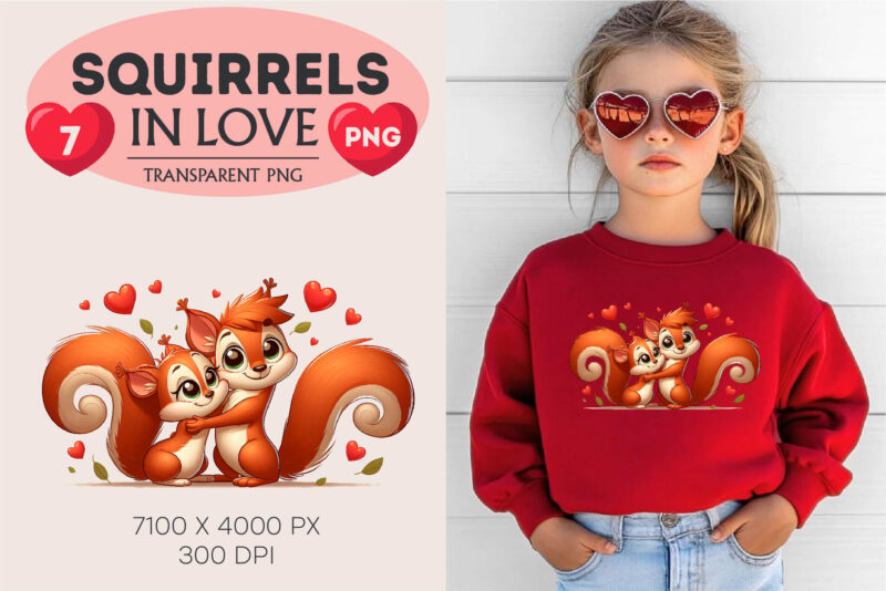 Squirrels in love. Valentine’s Day, PNG.
