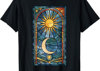 Stained-Glass-Style Aesthetic Moon Celestial Stars T-Shirt