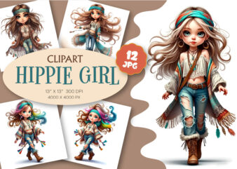 Stylish cartoon hippie girl. Clipart.