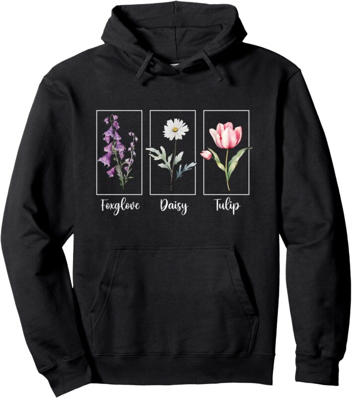 Subtle Floral Foxglove Daisy Tulip Flowers Women Pullover Hoodie