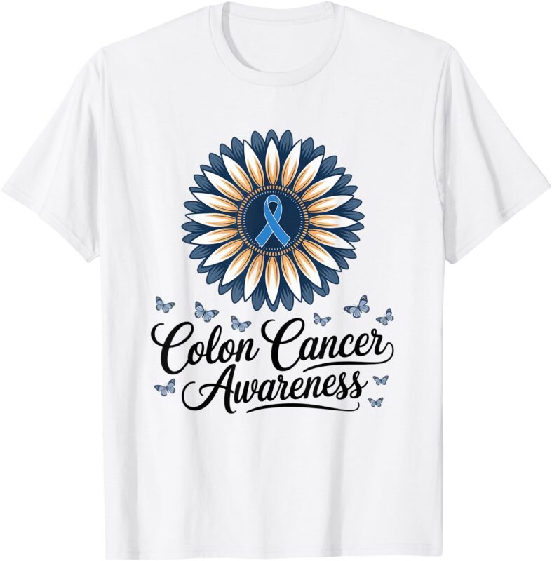 Sunflower Blue Ribbon Colon Cancer Awareness Colorectal T-Shirt