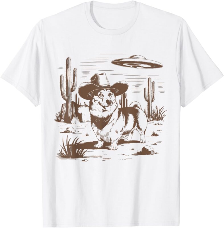 UFO Corgi Western Alien Vintage 90s Wild West Fun Cowboy Dog T-Shirt