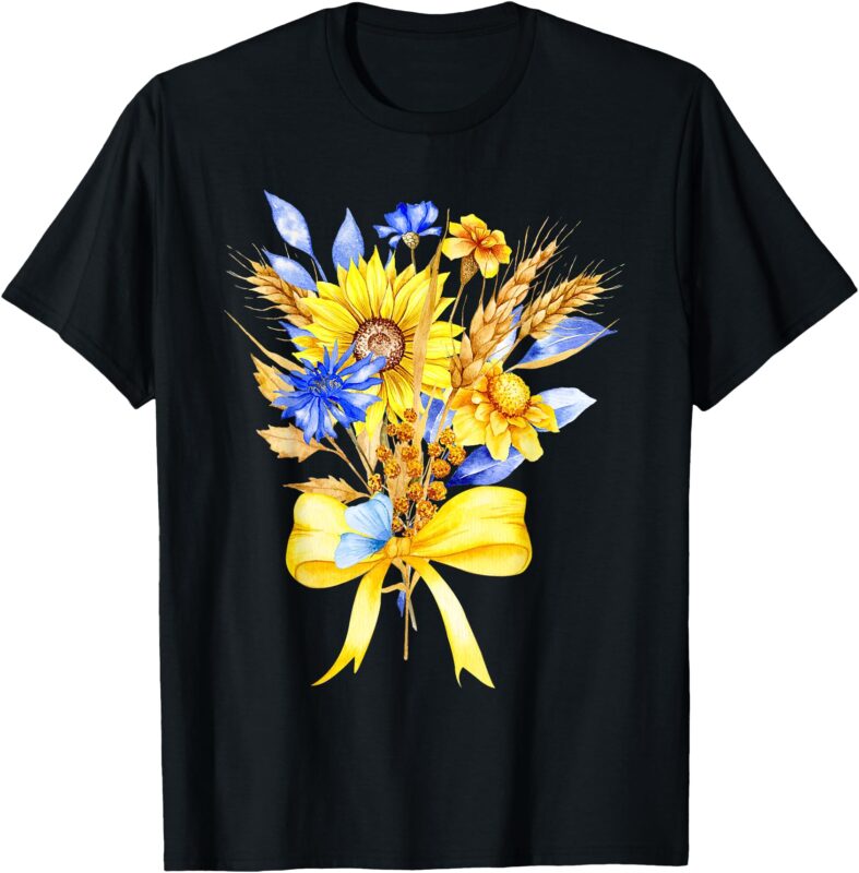 Ukraine Sunflower Floral Bow Vintage Ukrainian Flag T-Shirt