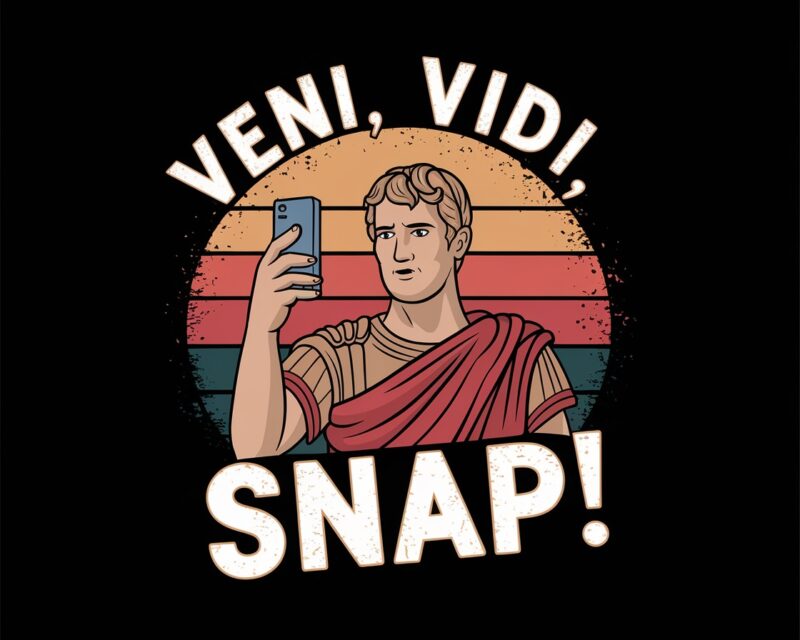 Veni, Vidi, Snap – Julius Caesar’s Modern Selfie Triumph in Retro Style
