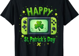 Video Gamer Funny Shamrock Happy St Patrick’s Day Boys Men T-Shirt
