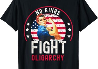 Vintage No Kings Fight Oligarchy Woman’s Girl America Flag T-Shirt