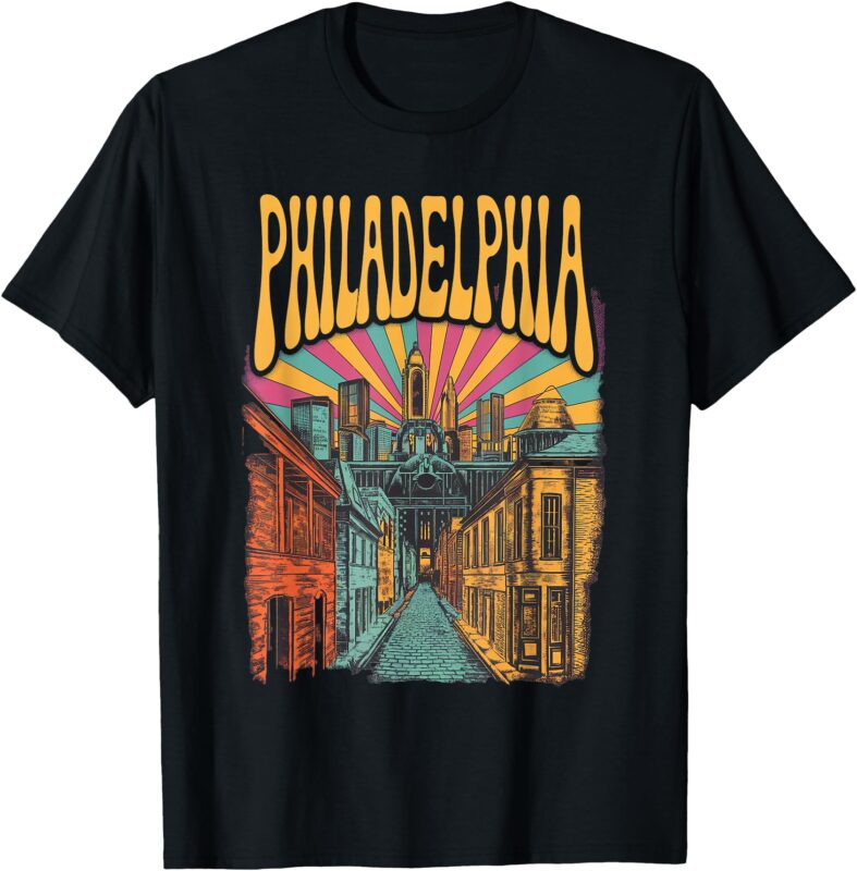 Vintage Philadelphia Pennsylvania Skyline Cityscape Retro T-Shirt