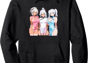Waifu Sexy Anime Girl Horns Chinese Dress Manga Style Pullover Hoodie