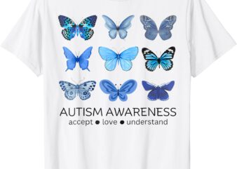 Women In April We Wear Blue Butterfly Autism Mental Health T-Shirt