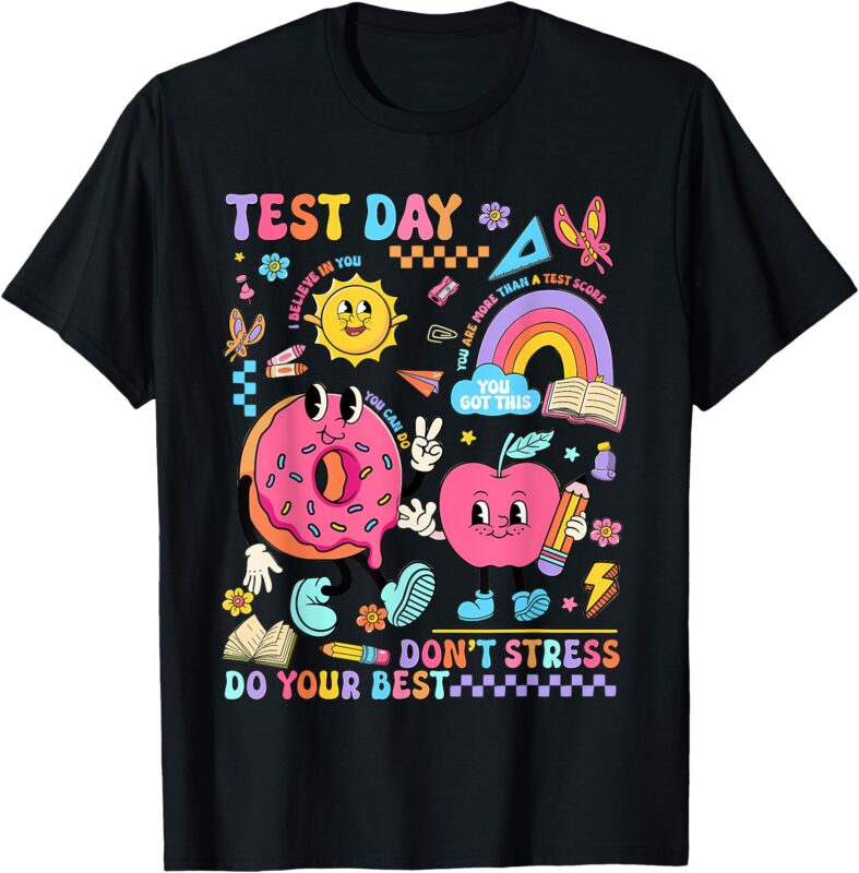 Women Retro Donut Stress Just Do Your Best Staar Testing T-Shirt