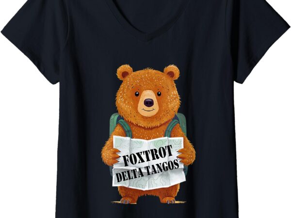 Womens bear foxtrots deltas tangos funny bear foxtrots deltas tango v-neck t-shirt