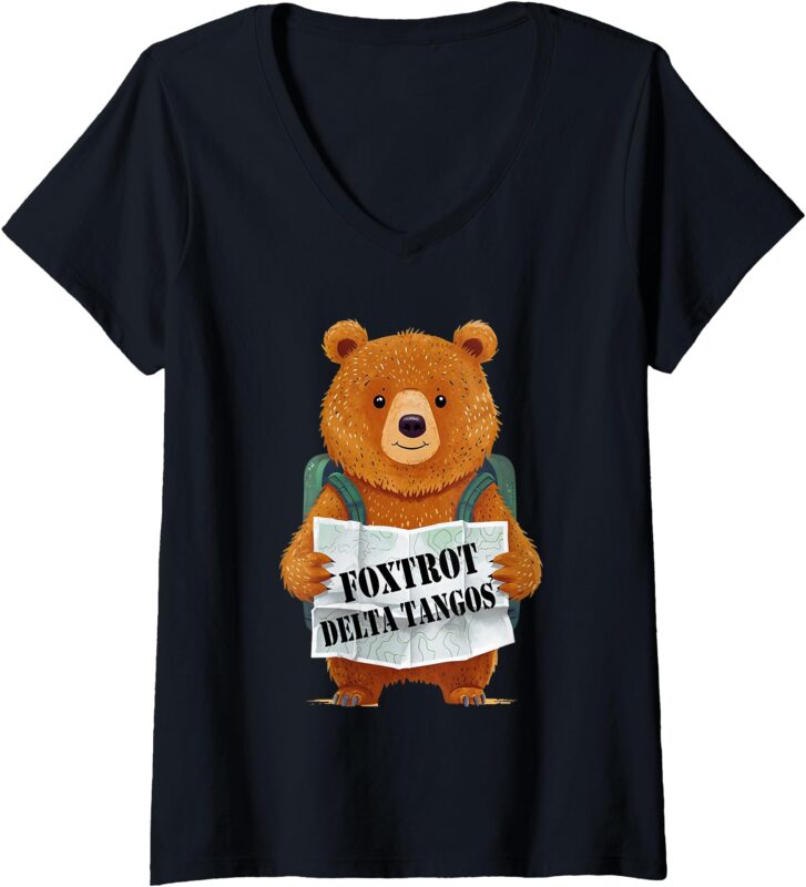 Womens Bear Foxtrots Deltas Tangos Funny Bear Foxtrots Deltas Tango V-Neck T-Shirt