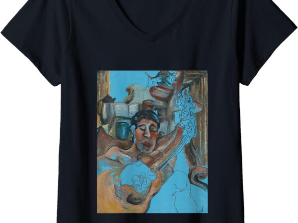 Womens blue guitar player v-neck t-shirt