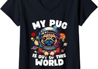 Womens Pug Dog Lover Designs Funny Pug V-Neck T-Shirt