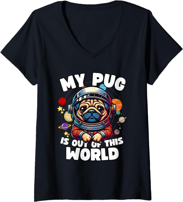 Womens Pug Dog Lover Designs Funny Pug V-Neck T-Shirt