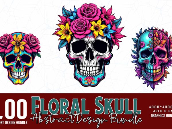 Best selling popular punk style floral skull t-shirt design bundle of 100 designs – download instantly