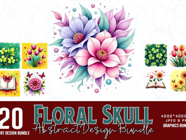 Vintage floral skull t-shirt design bundle of 20 designs – download instantly