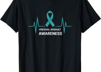 Sexual Assault Awareness Month Teal ribbon heartbeat T-Shirt