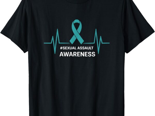 Sexual assault awareness month teal ribbon heartbeat t-shirt